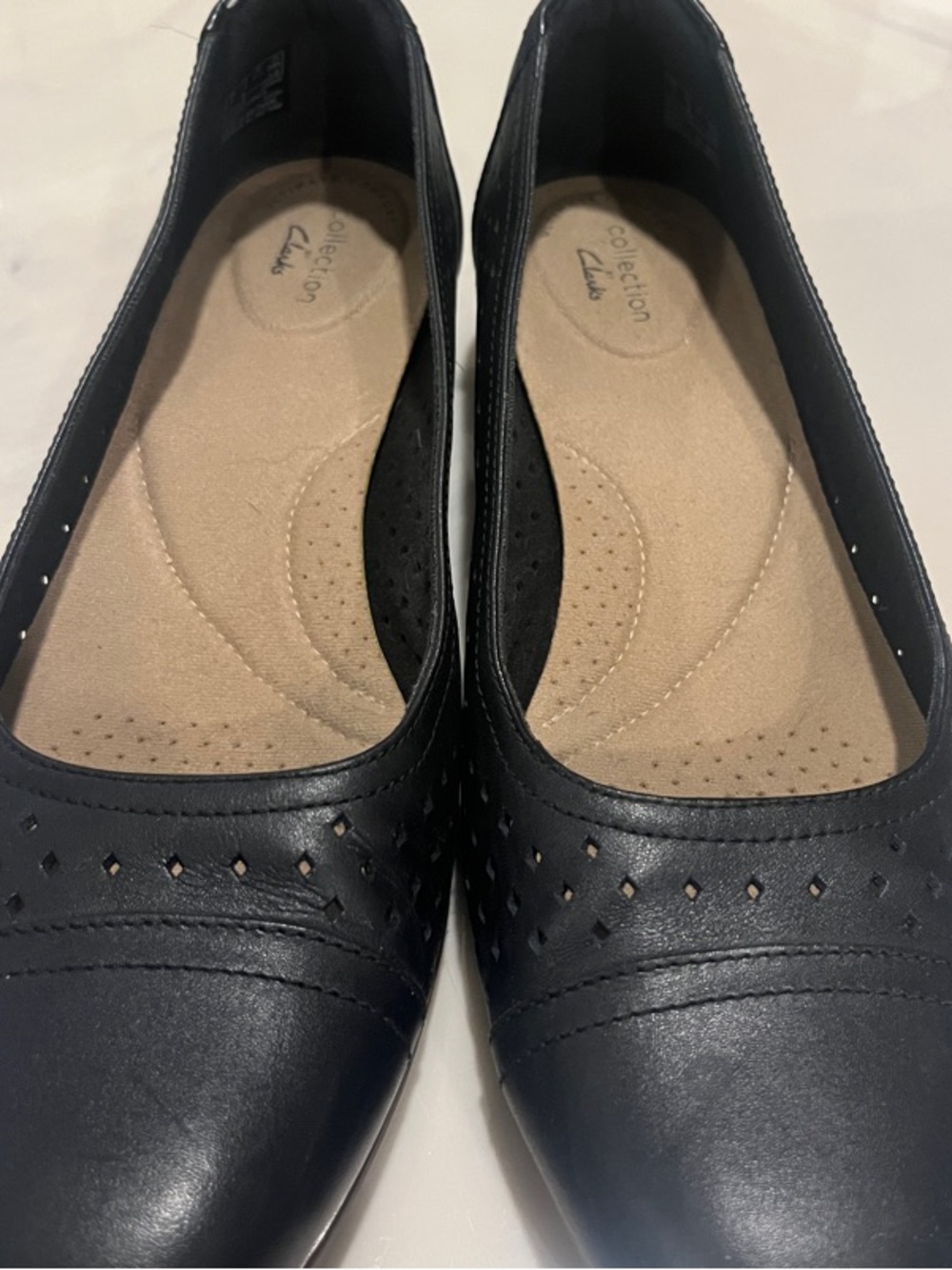 Clarks Black Perforated Ballet Flats